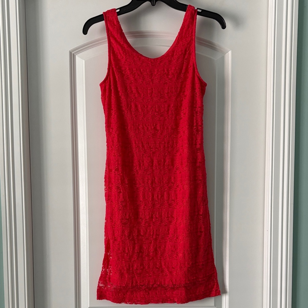 Ya Los Angeles Vibrant Red Lace Mini Dress